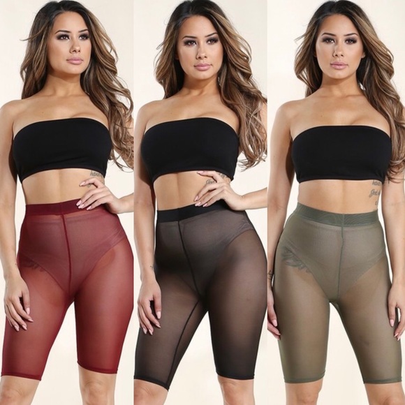 High waist stretch mesh biker shorts Cover up club - Picture 2 of 3